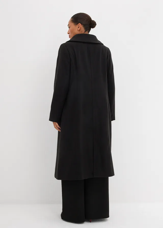 Lange jas in wollook, Kleur: zwart