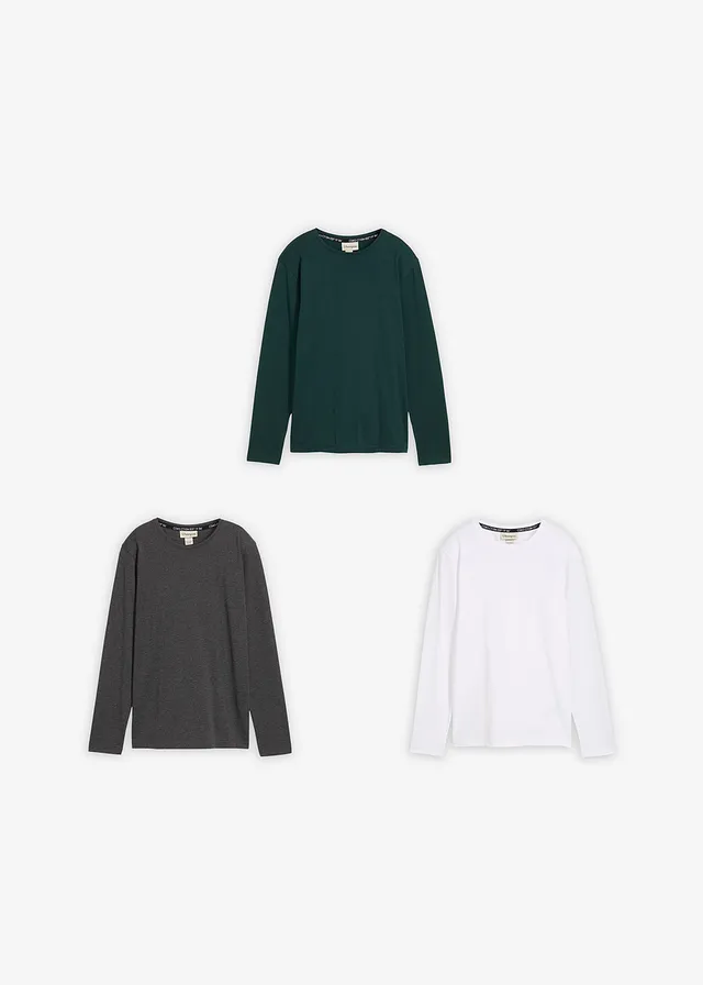 Longsleeve met biologisch katoen (set van 3) • wit+antraciet gemêleerd+diepgroen • product-page.page-title-suffix