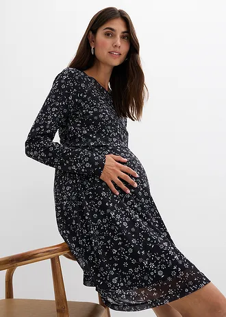 Robe de grossesse et d’allaitement à imprimé floral • noir-blanc floral • Boutique bonprix