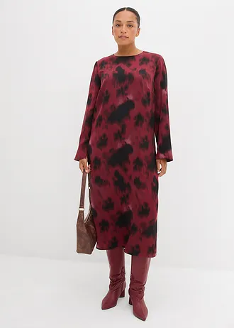 Saténové midi šaty, barva: javorově červená