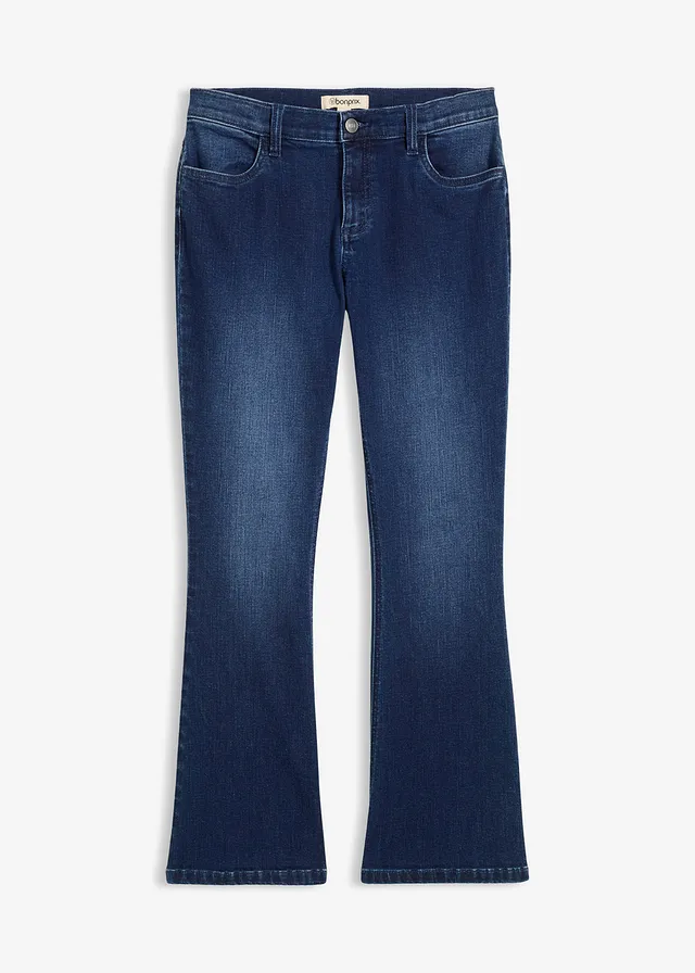 Flared jeans, low waist, Kleur: blauw denim