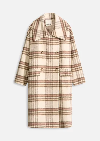 Oversize kabát z měkké vlněné směsi • krémová kostkované • bonprix obchod