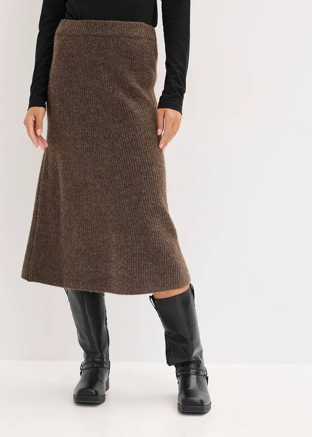 Gebreide midi rok • bruin gemêleerd • product-page.page-title-suffix