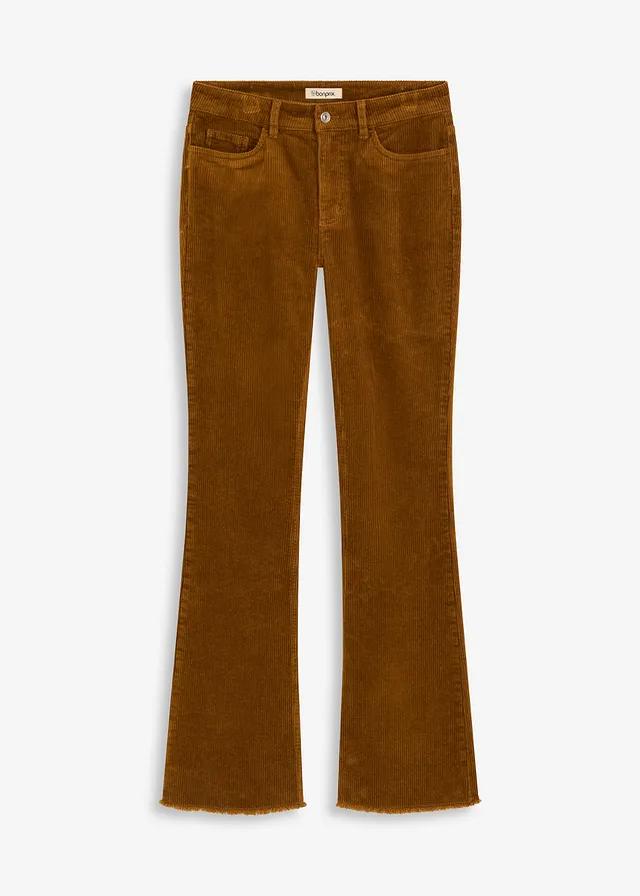Pantalon évasé en velours côtelé, Couleur: cognac