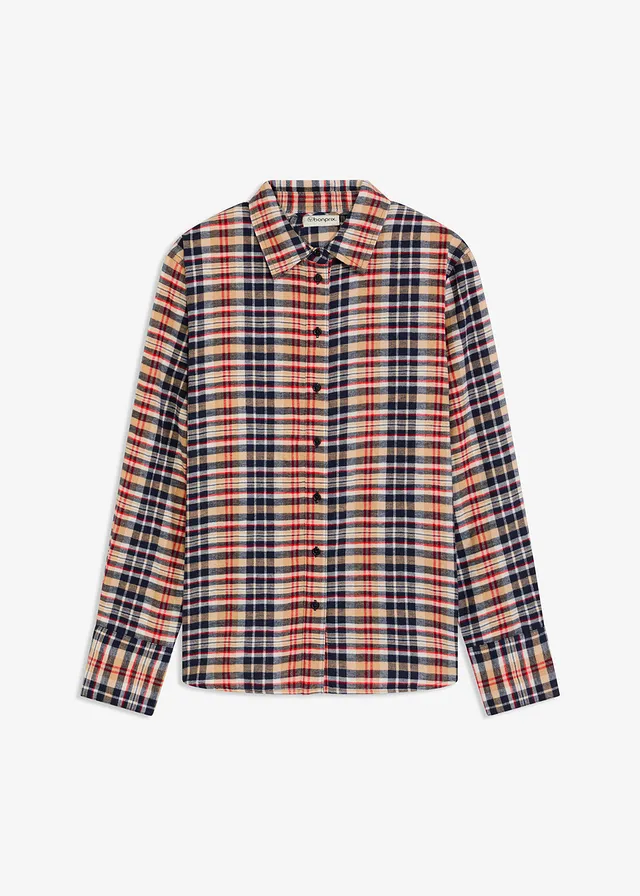 Chemise en flanelle 100% coton, Couleur: blanc nacré-bleu encre-kaki clair-rouge lave carreaux