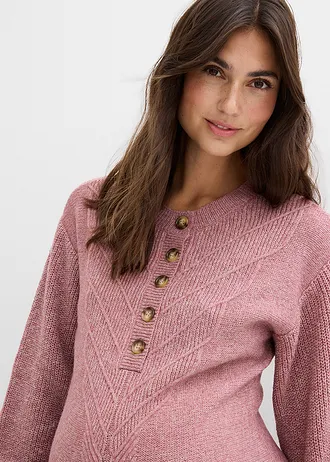 Těhotenské  a kojicí pletené šaty s dlouhou knoflíkovou lištou • tmavĕ růžová • bonprix obchod