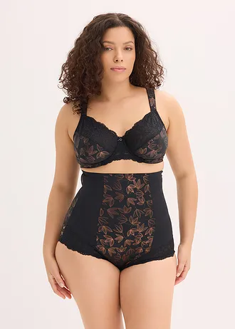 Stahovací kalhotky s vysokým pasem, silný tvarující efekt a třpytivý design, barva: černo-měděná metalická