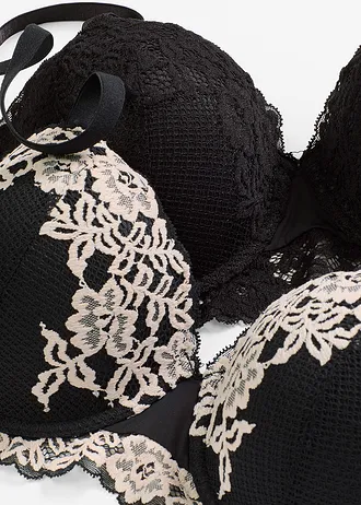 Lot de 2 soutiens-gorge balconnet avec dentelle bicolore • noir-écru + noir • Boutique bonprix