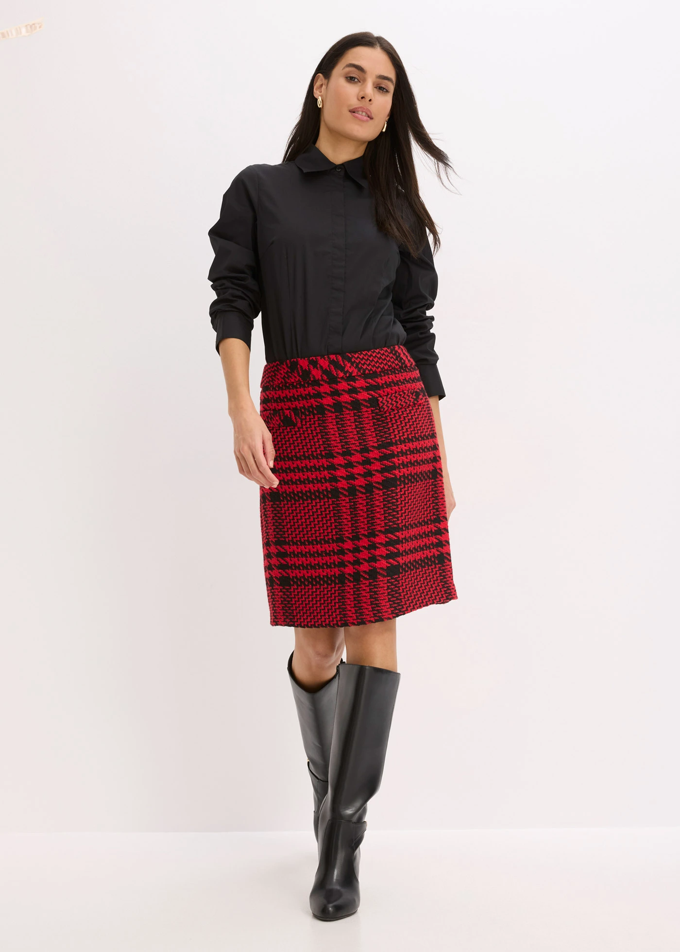 Sukně z měkké příze buklé • černá /sytě červená kostkované • bonprix obchod