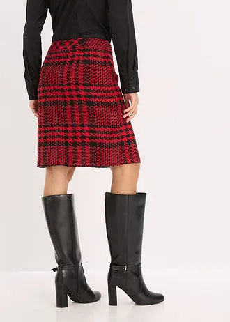 Bouclé rok, Kleur: zwart-dieprood geruit