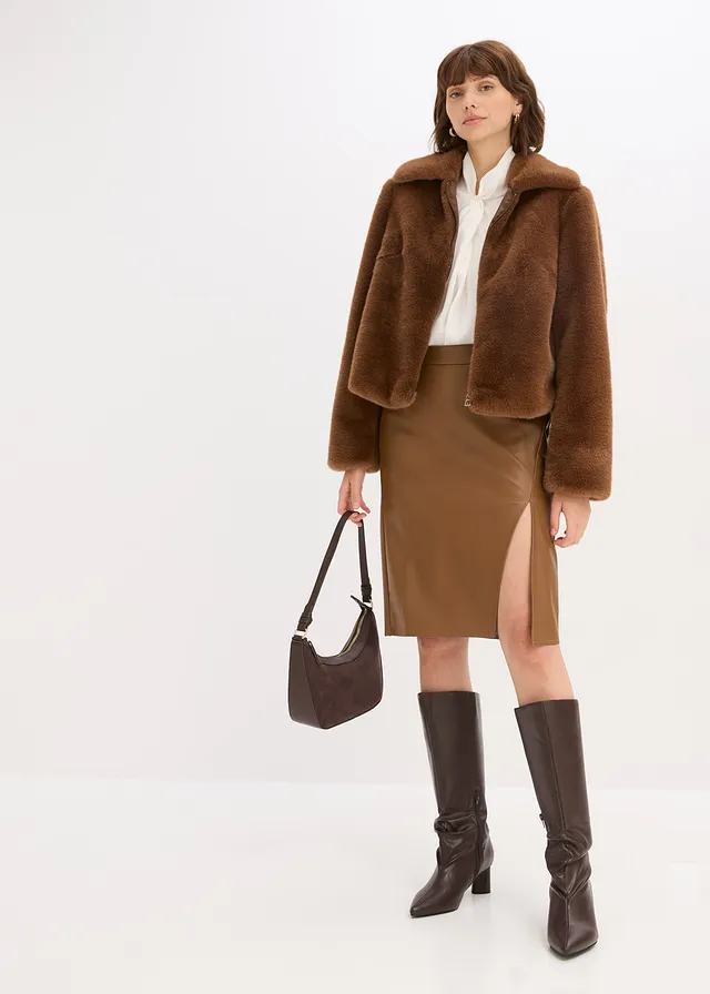 Pouzdrová sukně z umělé kůže pimentová hnědá