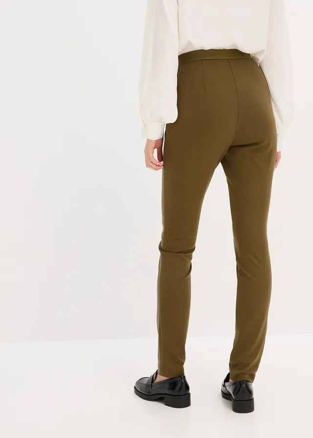 Pantalon bi-matière Punto di Roma et tissu enduit • olive • product-page.page-title-suffix