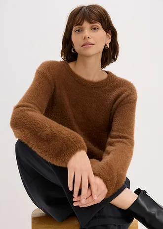 Svetr s plyšovým vzhledem • pimentová hnědá • bonprix obchod