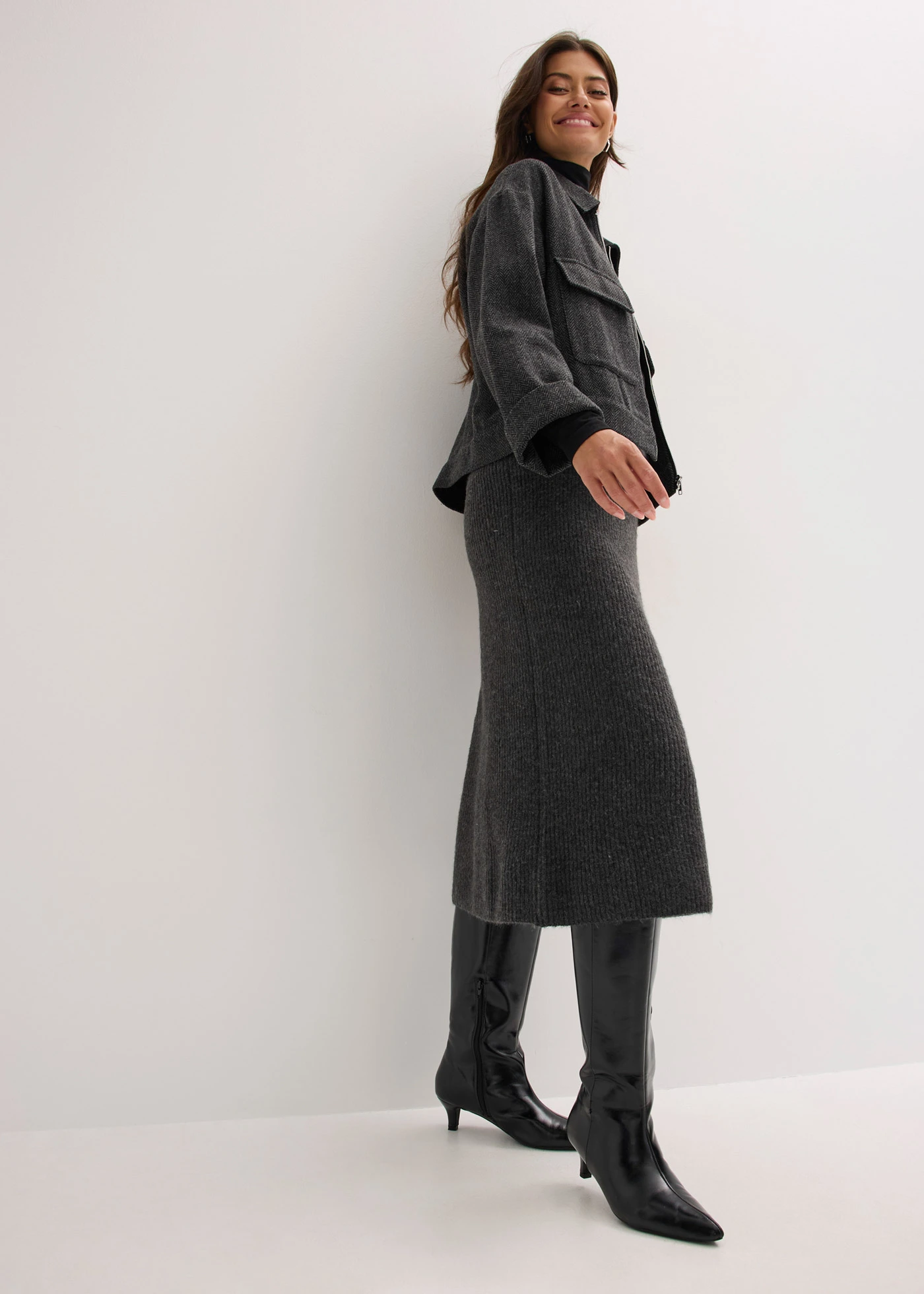 Gebreide midi rok • antraciet gemêleerd • bonprix online shop