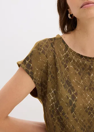 T-shirt bi-matière • olive imprimé • Boutique bonprix