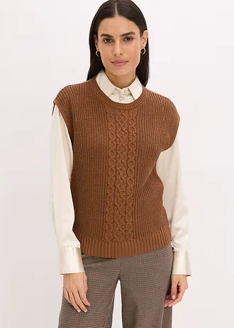Pull sans manches en coton mélangé • marron • Boutique bonprix