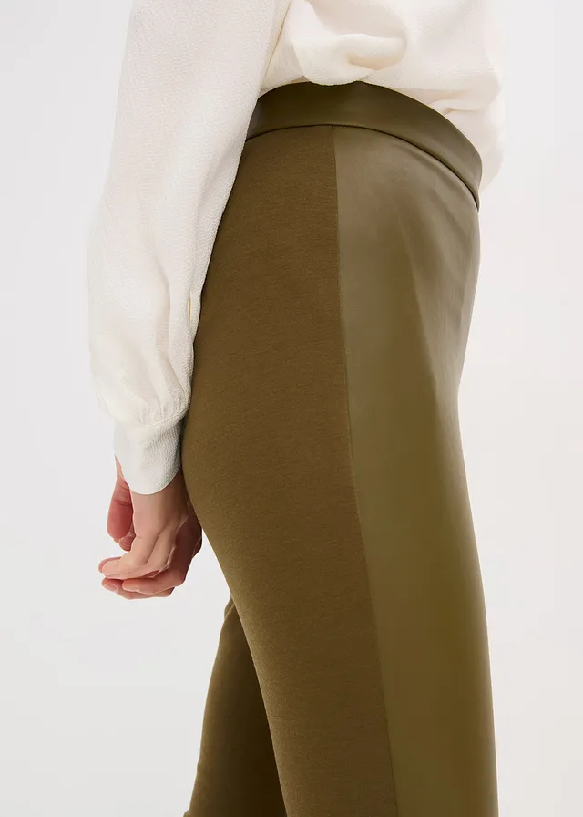 Pantalon bi-matière Punto di Roma et tissu enduit • olive • product-page.page-title-suffix