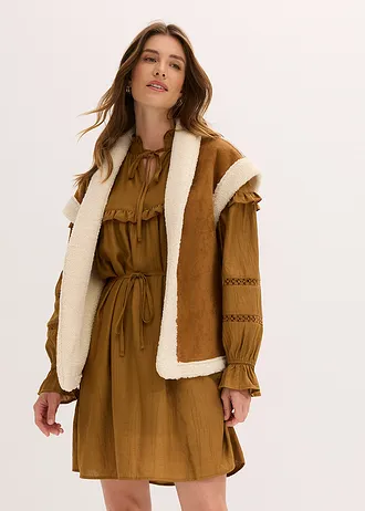 Gilet van imitatiebont, Kleur: cognac/ecru