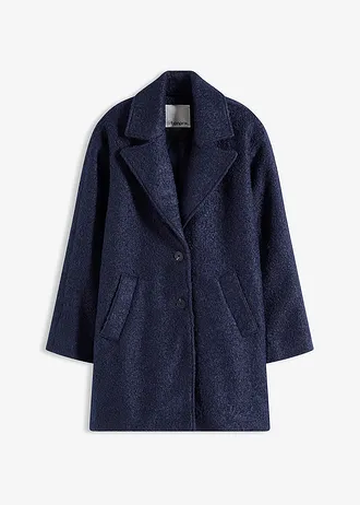 Korte, oversized bouclé jas, Kleur: donkerblauw