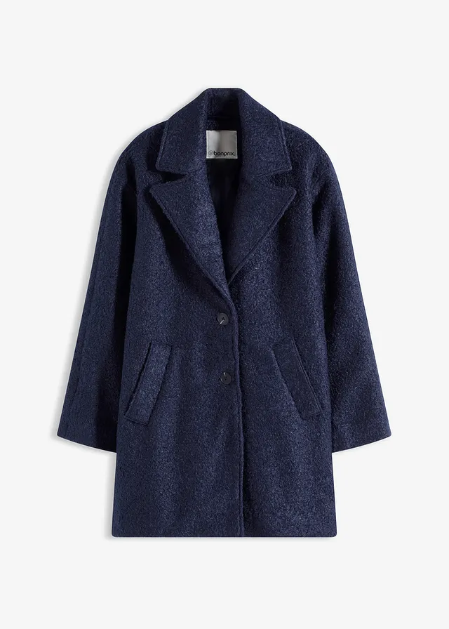 Krátký buklé kabát, oversize • tmavě modrá • bonprix obchod