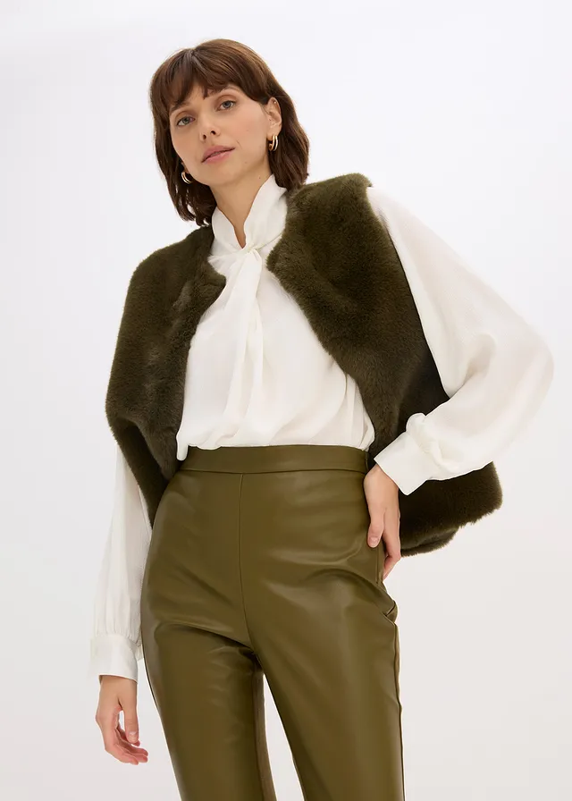 Pantalon bi-matière Punto di Roma et tissu enduit • olive • product-page.page-title-suffix
