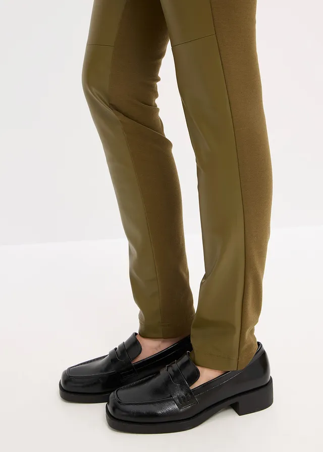 Pantalon bi-matière Punto di Roma et tissu enduit • olive • product-page.page-title-suffix