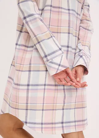 Tkaná noční košile z flanelu, s knoflíkovou lištou • pudrově modro-popelavě růžová kostka • bonprix obchod