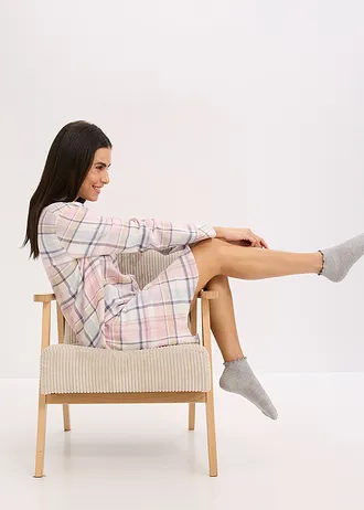 Tkaná noční košile z flanelu, s knoflíkovou lištou • pudrově modro-popelavě růžová kostka • bonprix obchod