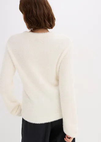 Trui in pluche look, Kleur: parelwit