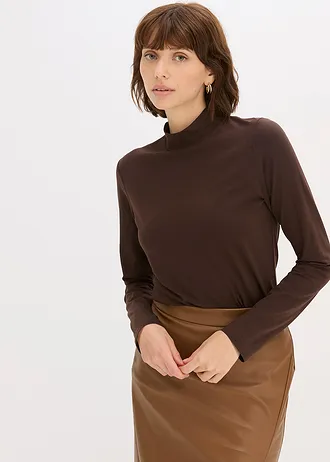 T-shirt manches longues ajusté, Couleur: marron foncé