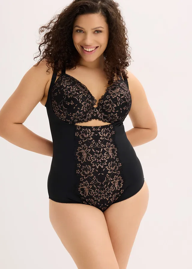 Body sculptant avec fil brillant, maintien léger, Couleur: noir-cuivré métallisé