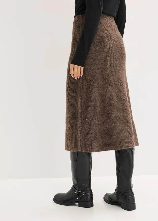 Gebreide midi rok • bruin gemêleerd • product-page.page-title-suffix