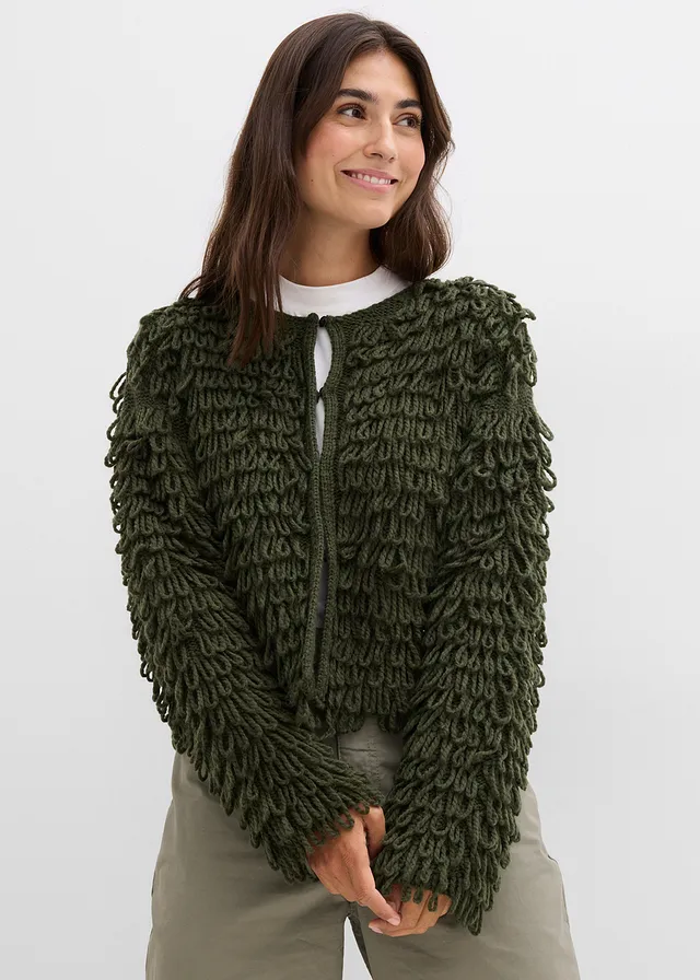 Grof gebreid vest, Kleur: diepolijfgroen