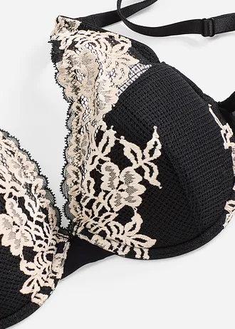 Soutien-gorge à coques en dentelle bicolore • noir-écru • Boutique bonprix