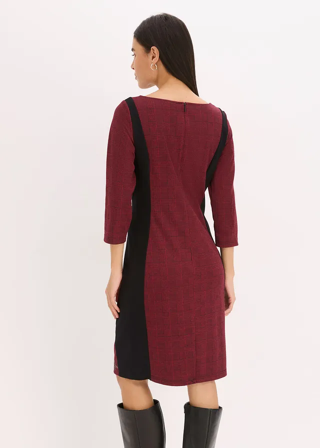 Kokerjurk met paillettenborduursel • donkerrood-zwart geruit • product-page.page-title-suffix