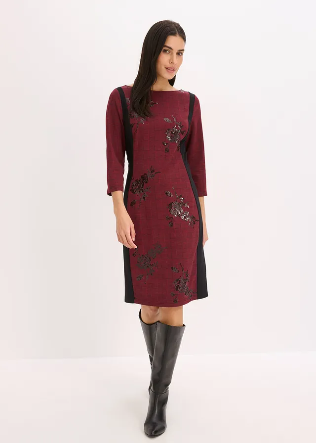 Robe fourreau avec sequins brodés • rouge foncé-noir carreaux • product-page.page-title-suffix