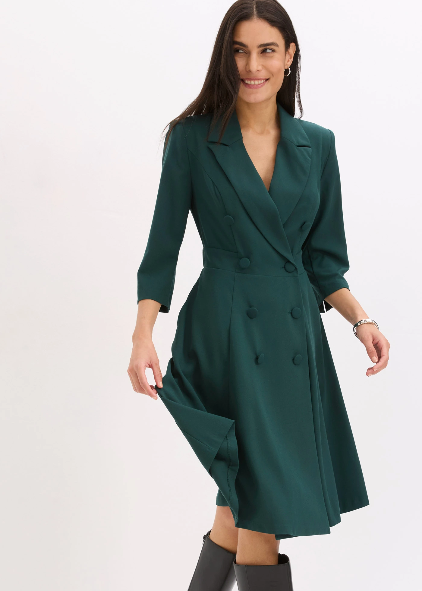 Rochie-sacou cu fustă evazată • verde profund • magazin bonprix