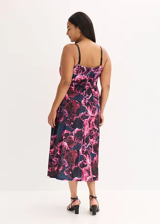 Midi šaty z lesklého sametu, barva: černo-fialová s květy