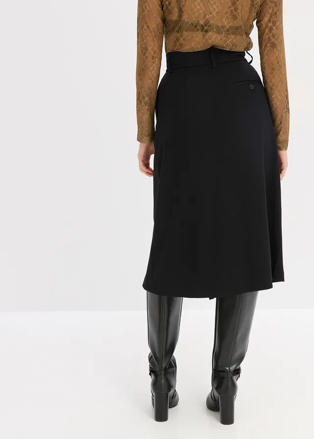 Midi rok van viscose-mix, Kleur: zwart