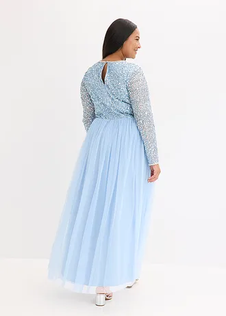 Maxi šaty s výšivkou s flitry, barva: světle modrá