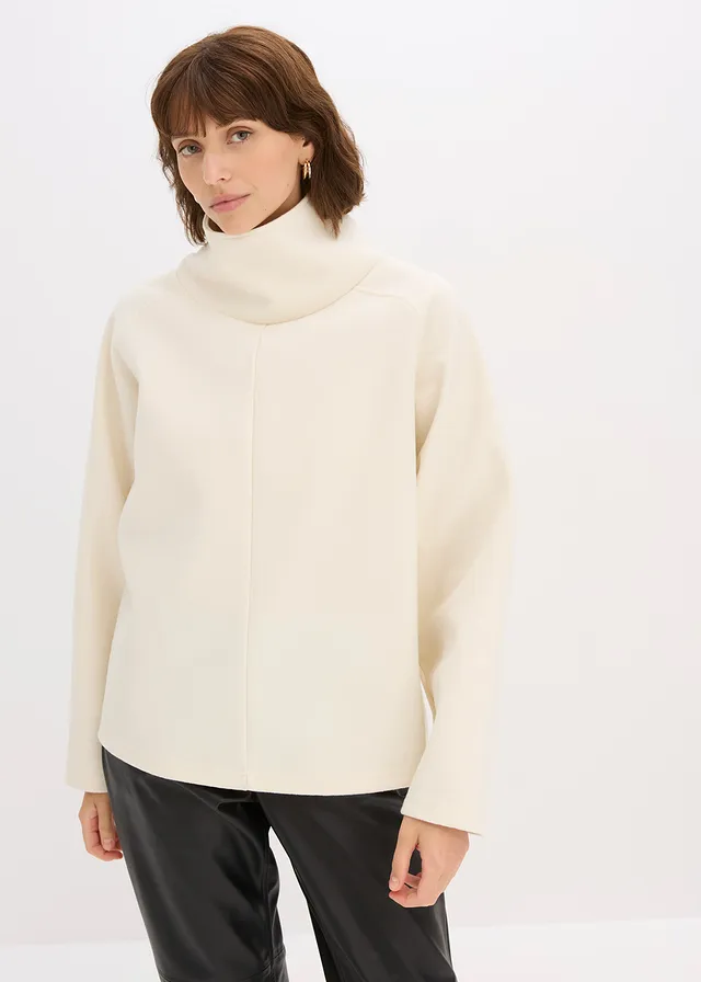 Pull col boule, Couleur: blanc nacré