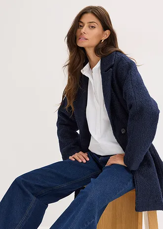 Krátký buklé kabát, oversize • tmavě modrá • bonprix obchod