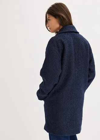 Korte, oversized bouclé jas, Kleur: donkerblauw