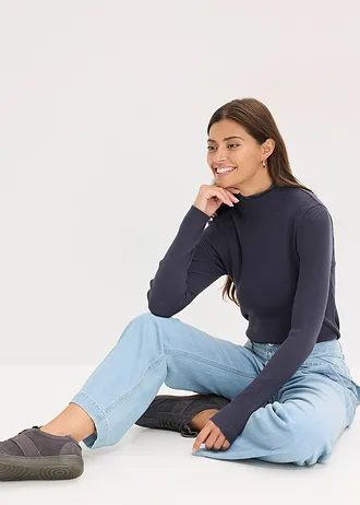 Žebrovaný svetr ze splývavé viskózové směsi • noční modrá • bonprix obchod