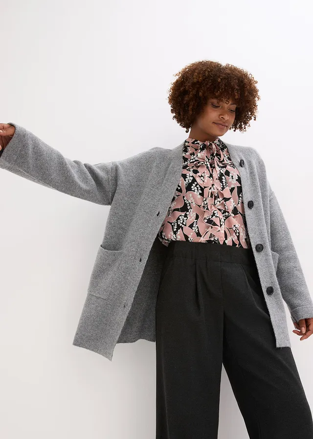 Gilet en maille avec ceinture, Couleur: gris chiné