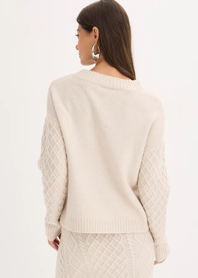 Grof gebreide trui, Kleur: beige gemêleerd