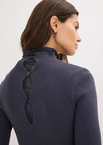 Žebrovaný svetr ze splývavé viskózové směsi • noční modrá • bonprix obchod