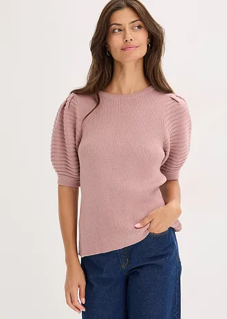 Pulover cu mâneci balon • roz/gri • magazin bonprix