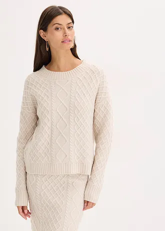 Grof gebreide trui, Kleur: beige gemêleerd