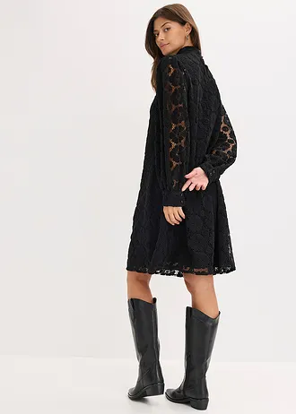 Kanten mini jurk, Kleur: zwart